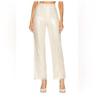 Revolve More To Come Georgie Ivory Sequin Pants Wide Leg High Rise Size Medium
